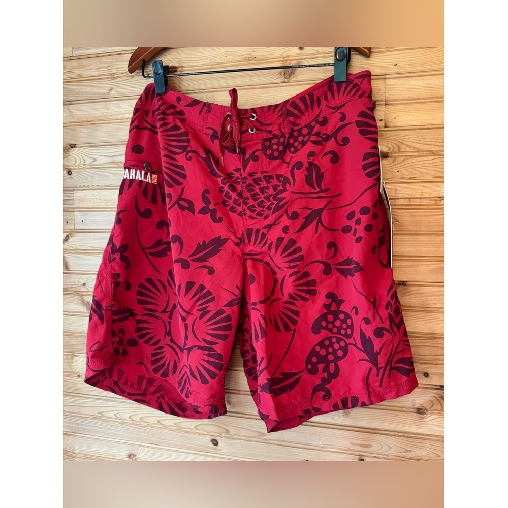 Kahala Duke Board Short Swim Trunks Red Floral 38 Tropical NWT Ocean Boat Pool